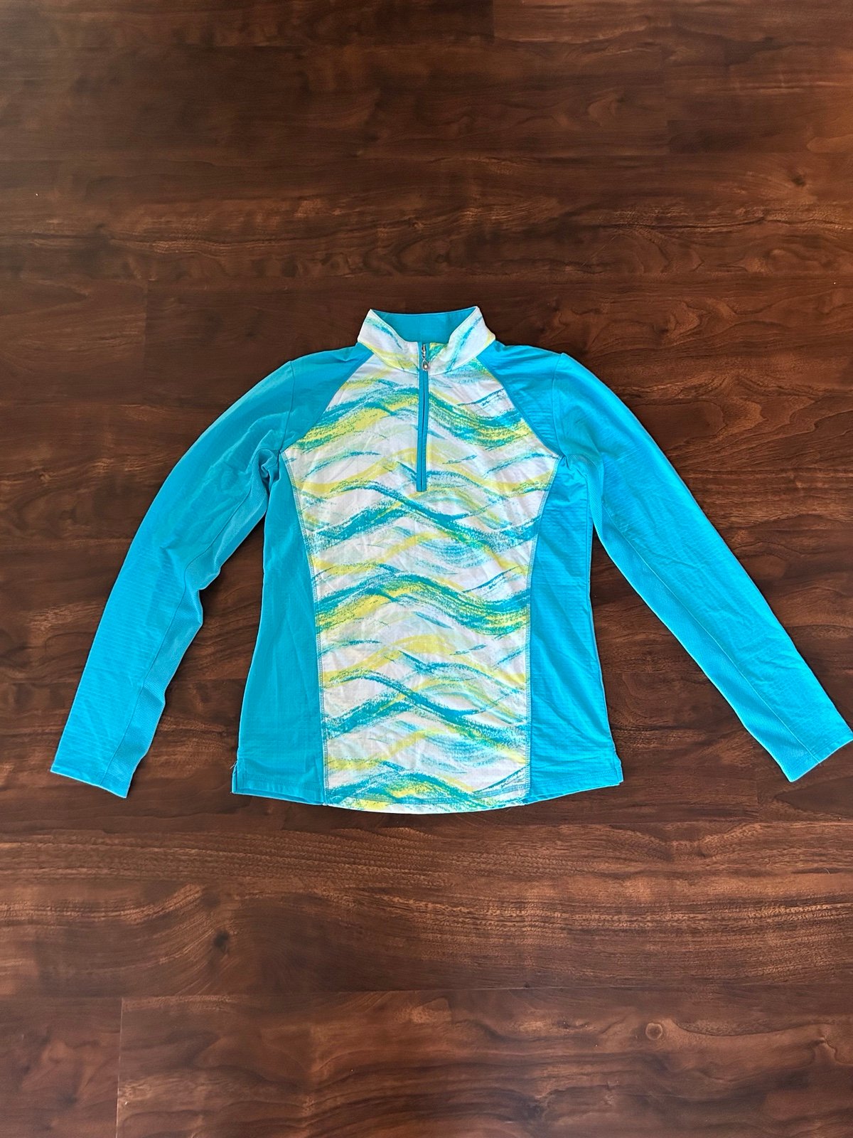 SanSoleil SolCool 1/4 Zip Pullover Blue Yellow Size Small VGUC