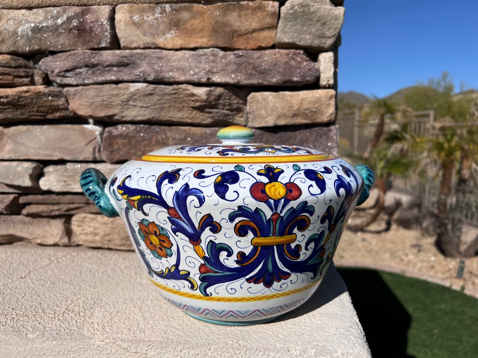 Ceramic Daruta Jar with lid and handlesHand painted artistic ceramic