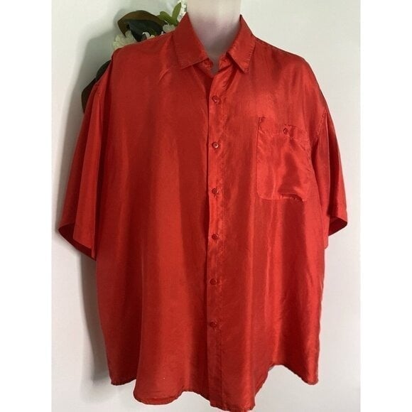 Vintage Oleg Cassini Silks Shirt Men Size XLarge Red 100% Silk Button Up On