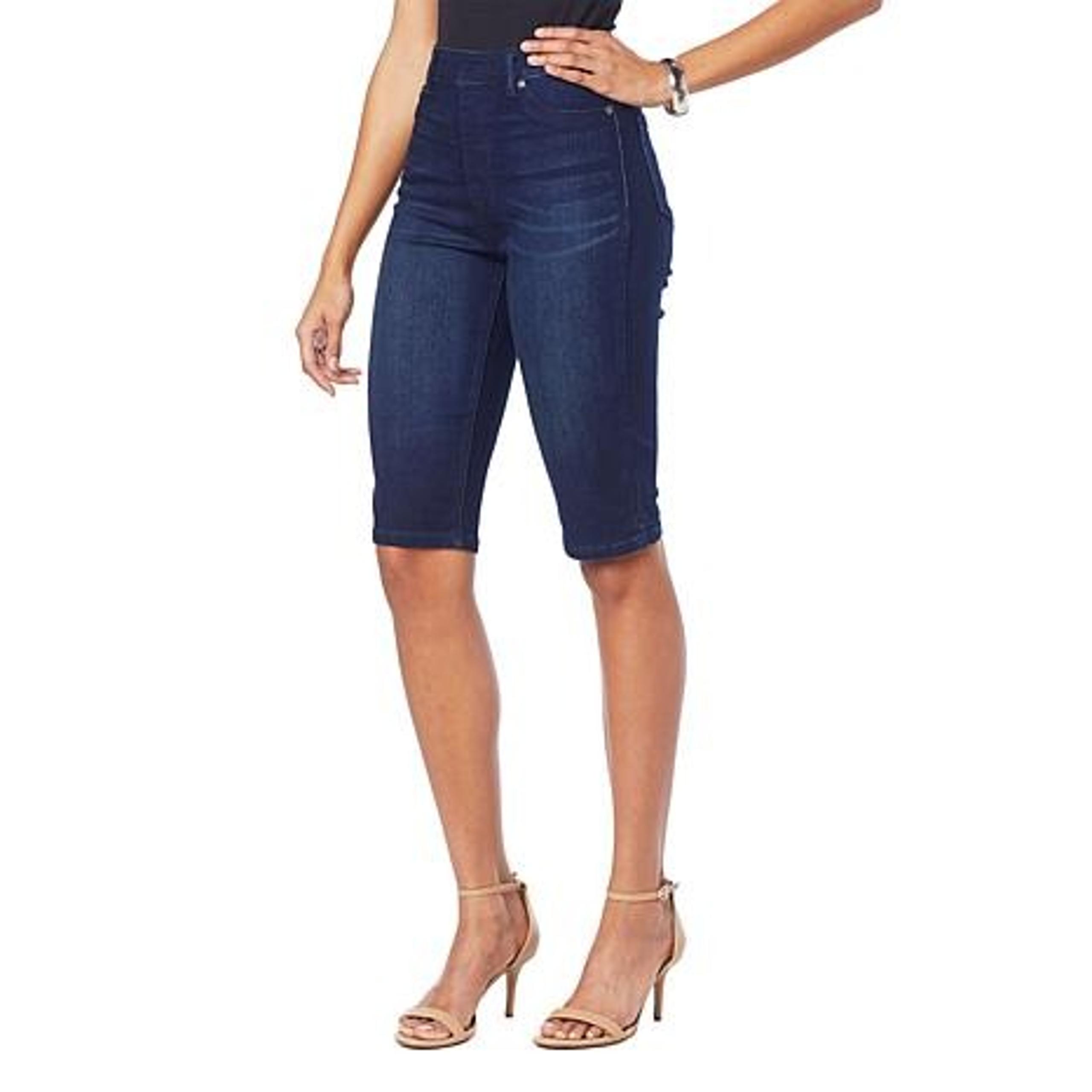 Diane Gilman Stretch Pull-On Bermuda Short Women's Sz PXS Indigo Blue $53 Sale
