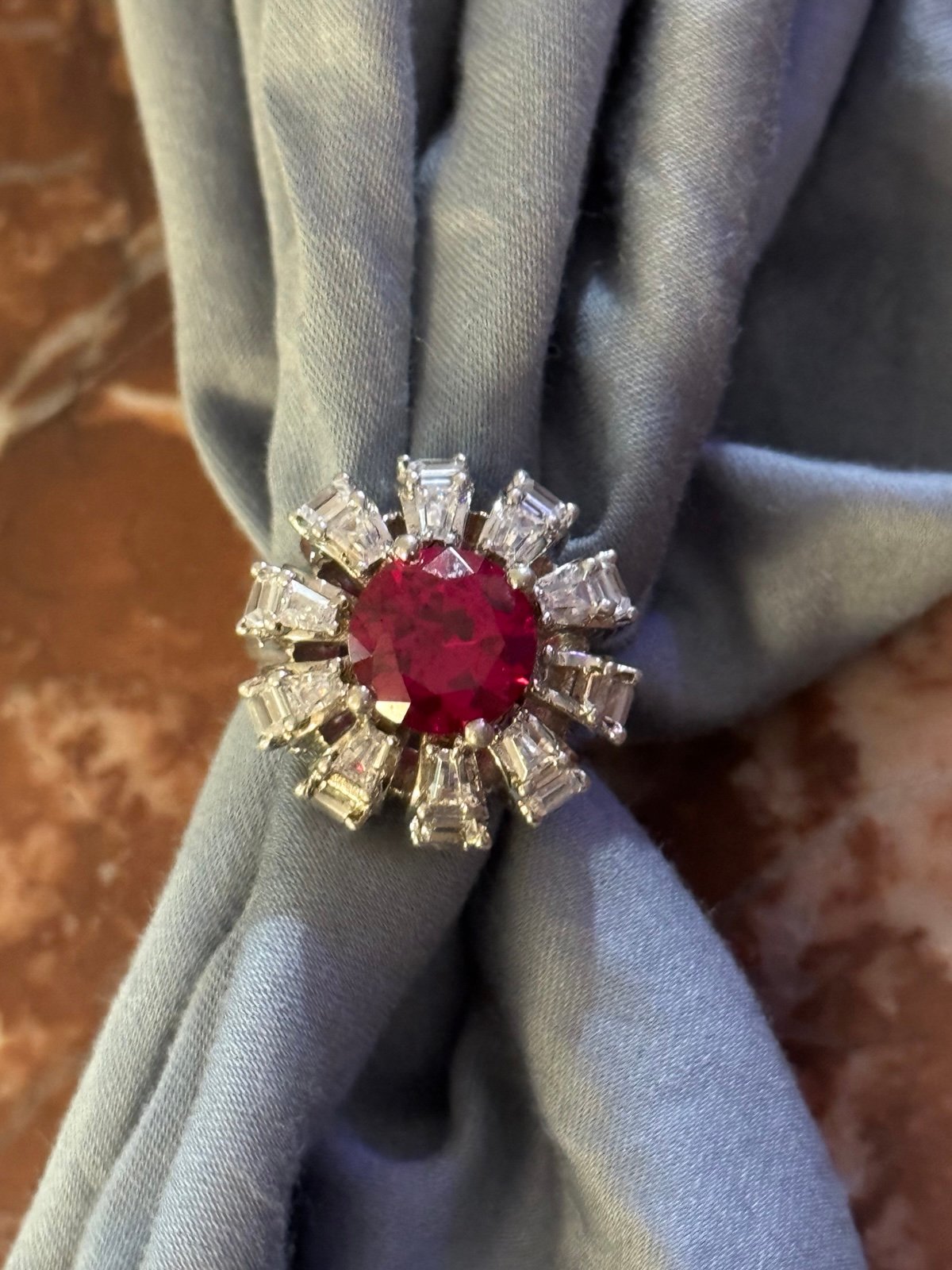 Vintage Sterling Silver Ruby Halo Cocktail Ring