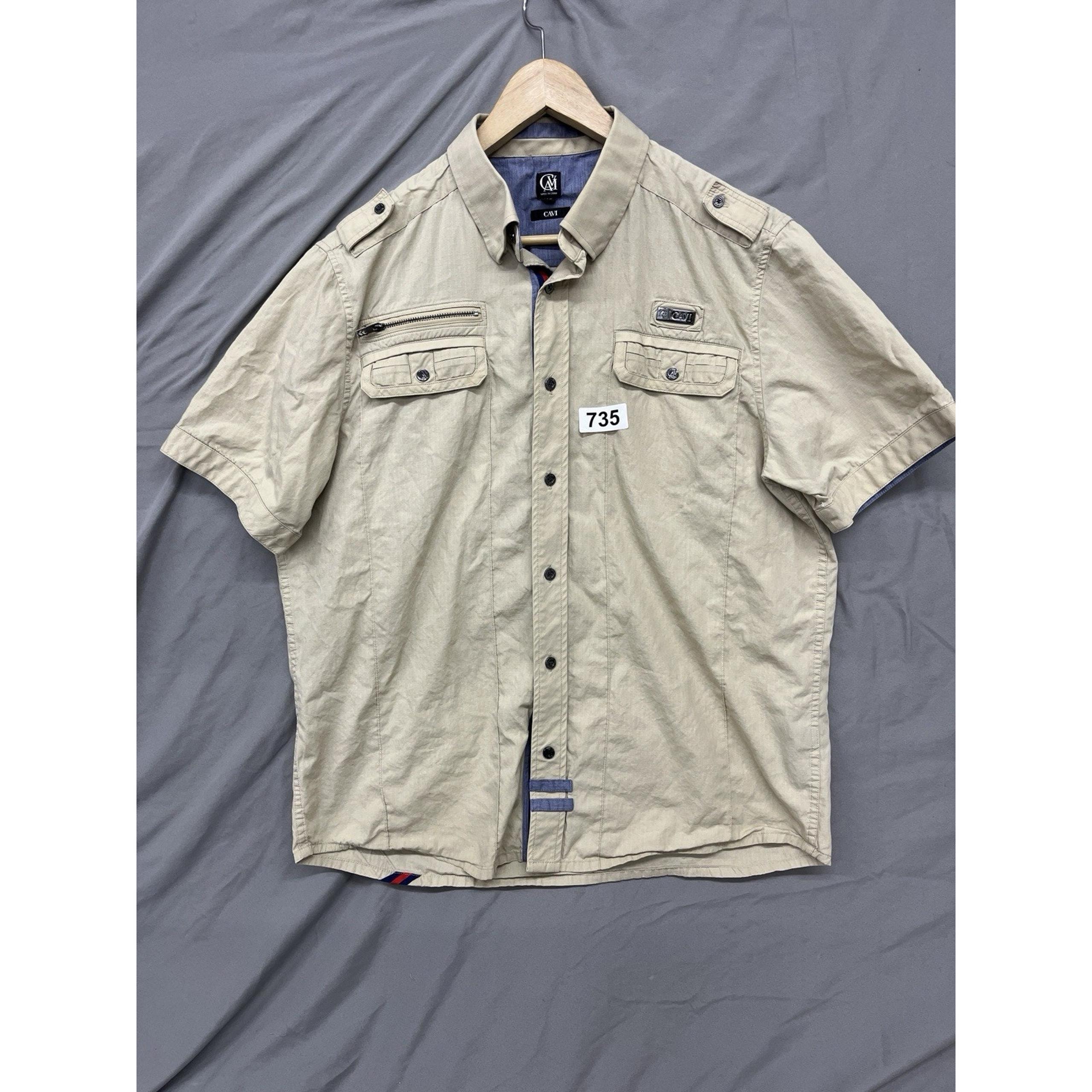 Can I Button Up Short Sleeve With Metal Logo On Chest And Zipper Pocket Men’s Xl