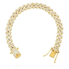 18K Yellow Gold Over Silver 8.5mm Miami Cuban Simulated Diamonds Bracelet 8