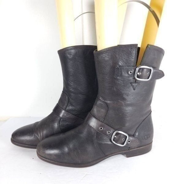 UGG Women's Frances US 7,5 Brown Leather Buckle Riding Moto Boots