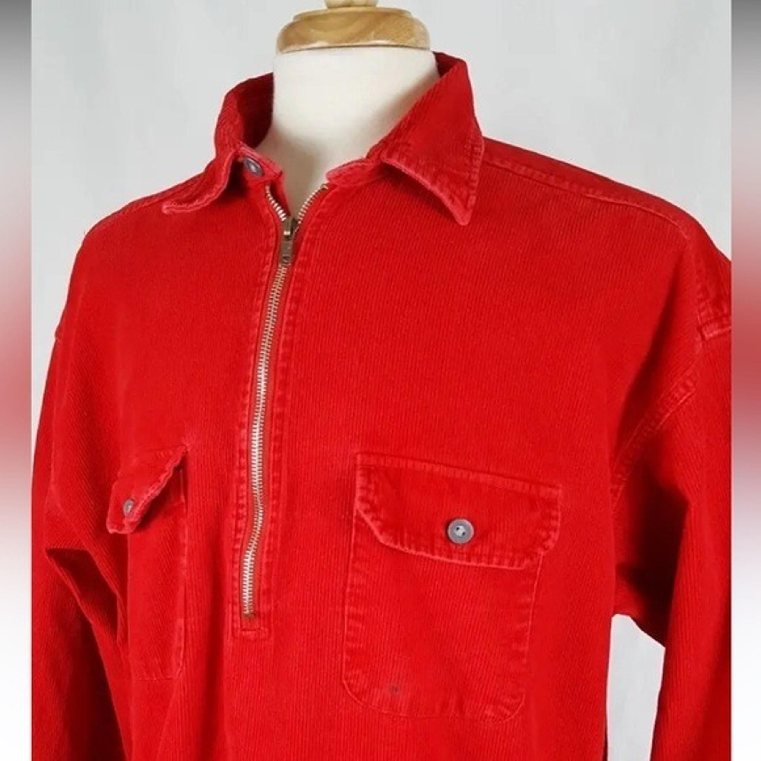 Vintage 90's MEN'S Marlboro Unlimited RED Corduroy 1/2 Zip Shirt Jacket size L