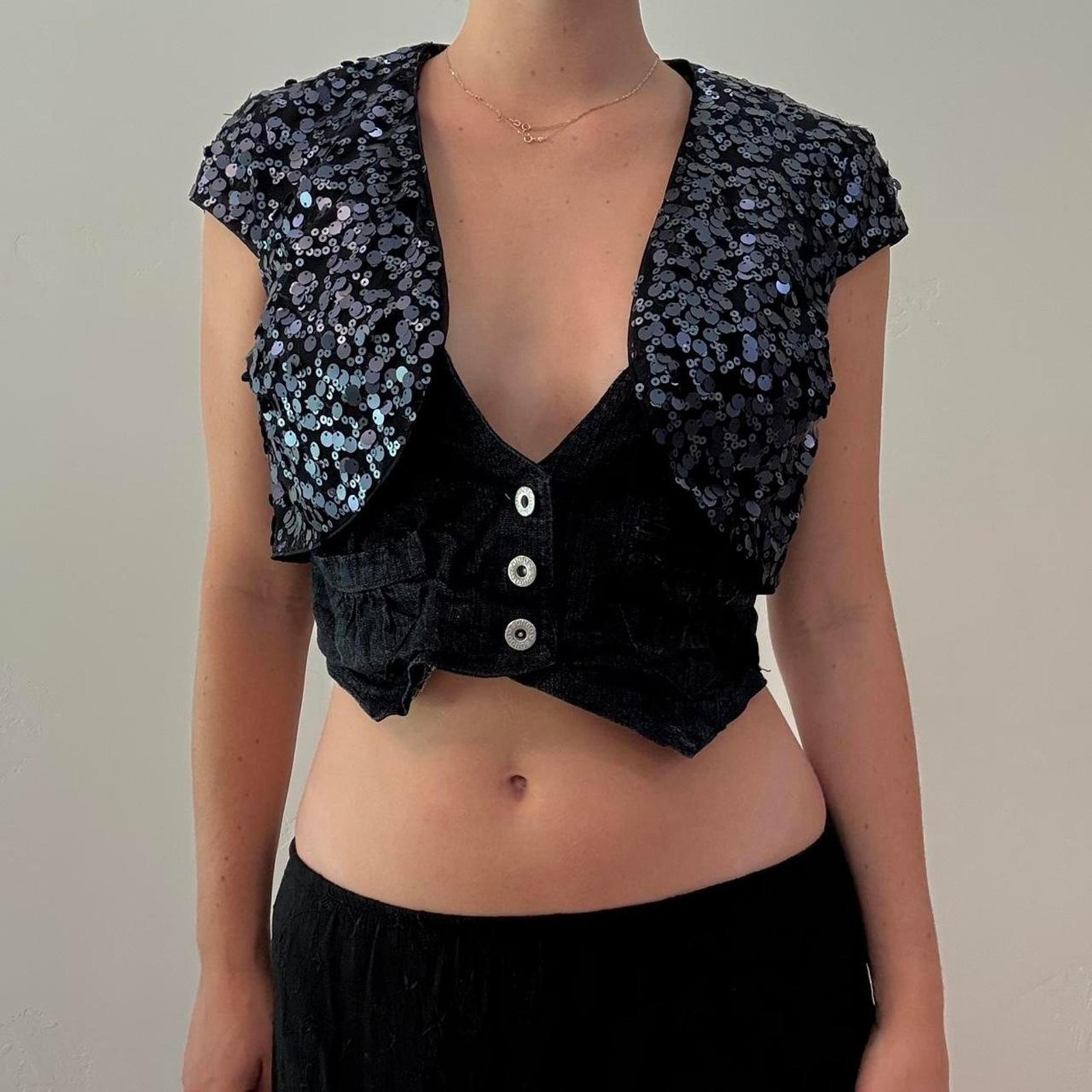 Black and blue sequin cardigan top