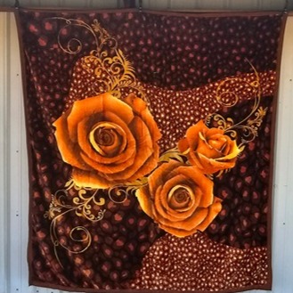 FLOWER FLORAL ROSE LEOPARD SKIN TWO PLY QUEEN SIZE REVERSIBLE BLANKET
