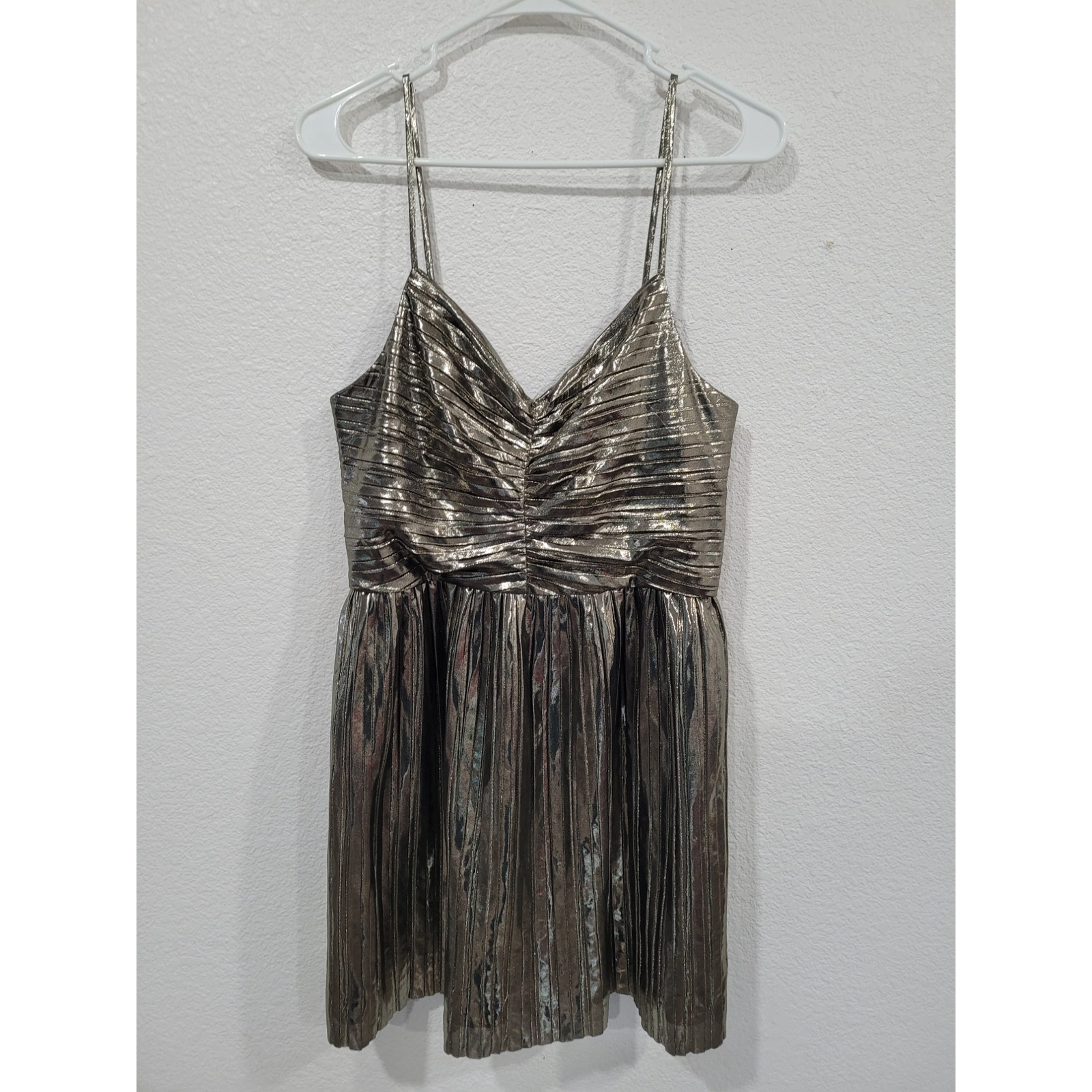 Michael Kors Women's Pleated Lame Mini Dress 8 High Shine Gold NWT #3