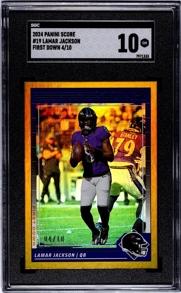 2024 Score Lamar Jackson Ravens #19 First Down 4/10 SGC Gem Mint 10 SSP POP 1
