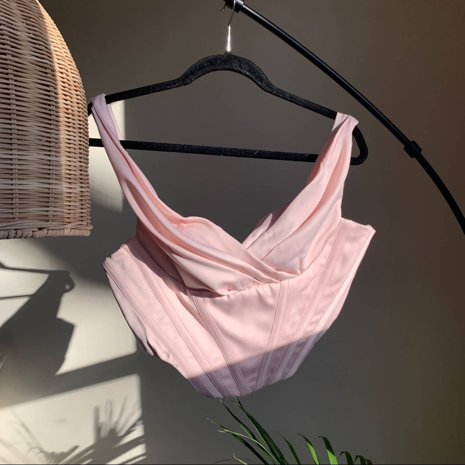 HOUSE OF CB/ Giuseppina baby blush pink satin drape corset bustier top