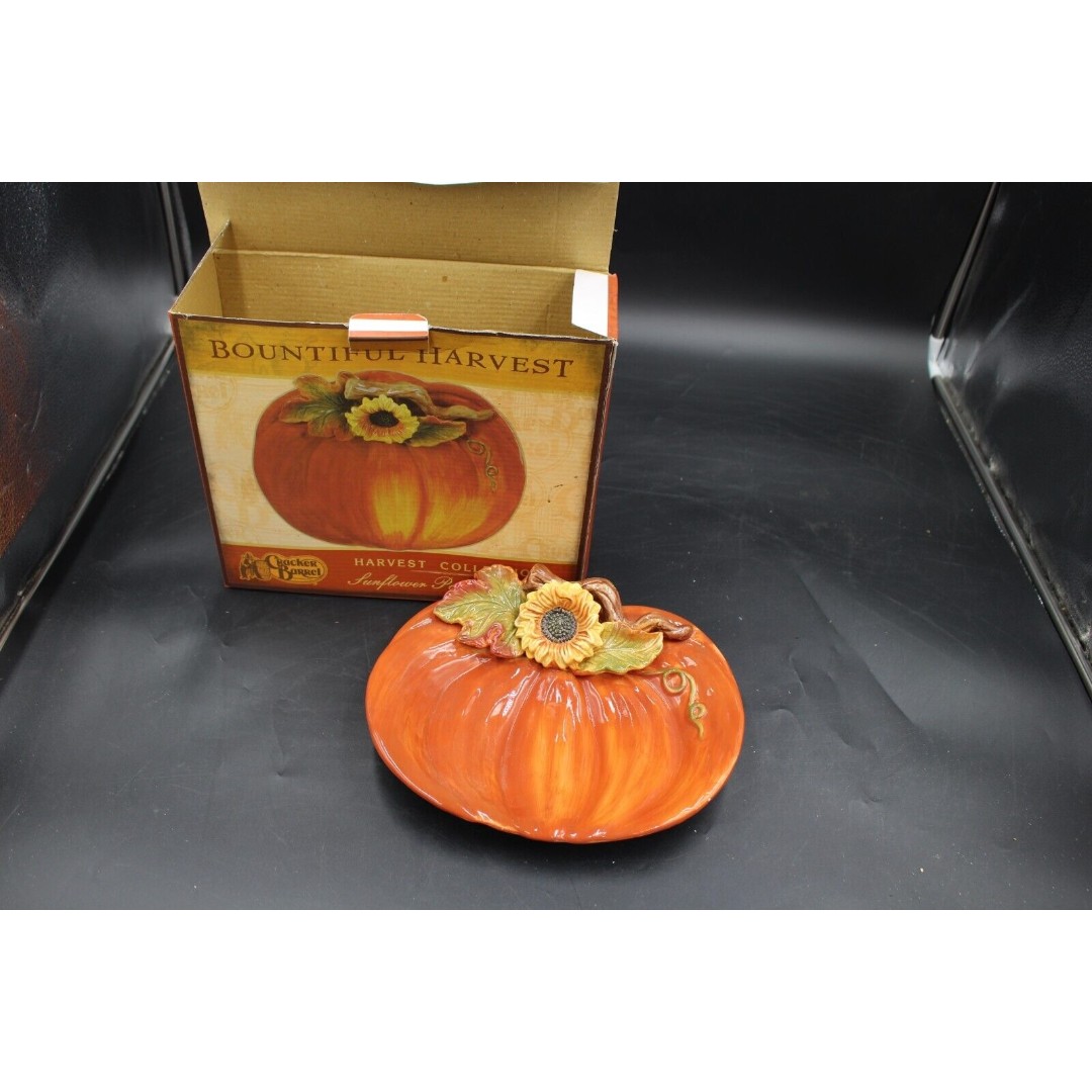 Cracker Barrel Harvest Collection 10 Sunflower Pumpkin Plate Autumn Decor /Box