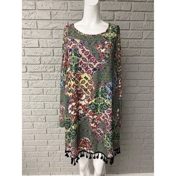 Truly Me Girls Floral Multicolored Long Sleeve Pom Pom Dress Size 16