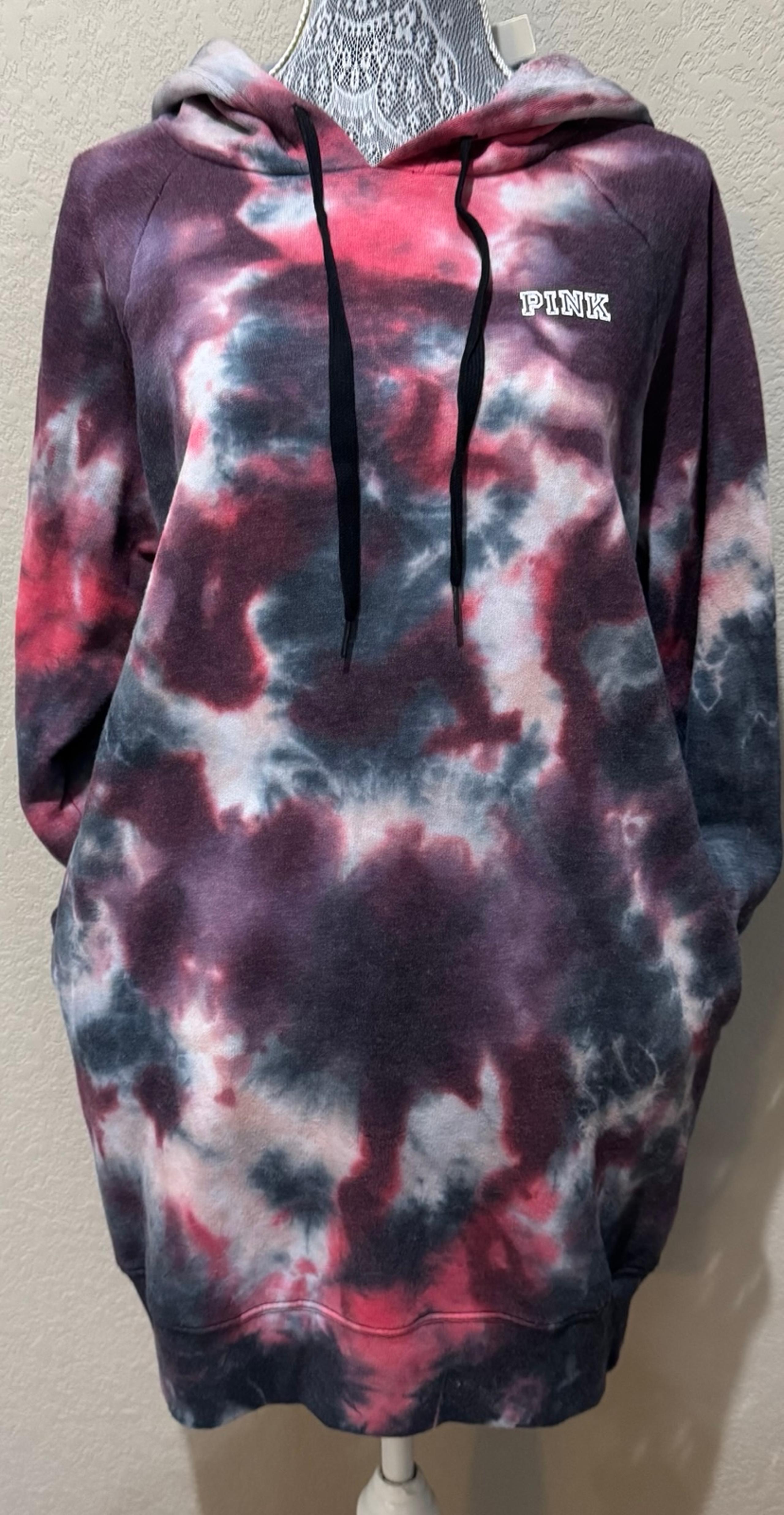NWT Victorias Secret PINK Small Tie-Dye Hooded Sweatshirt Sweater Hoodie Dress