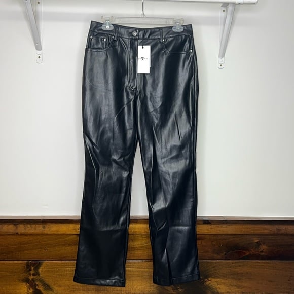 NWT 7 For All Mankind Black Faux Leather High Waisted Straight Leg Pants- M