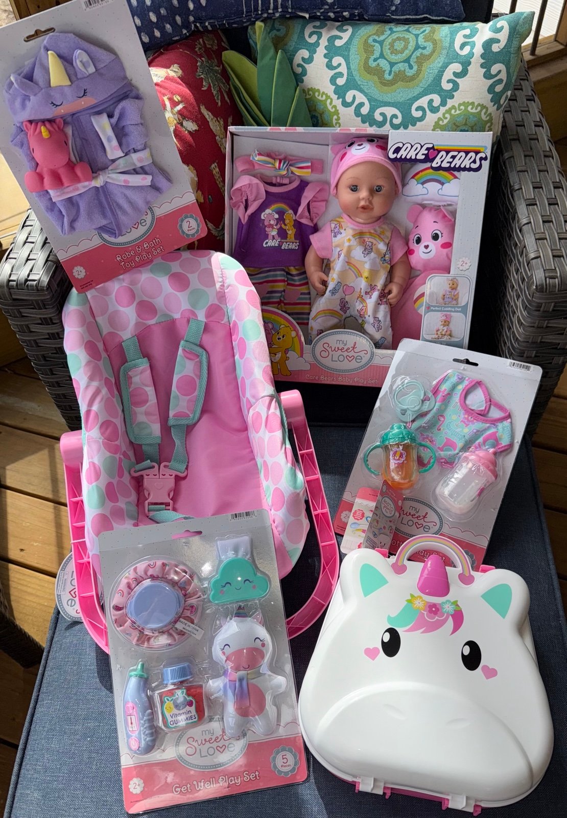 My Sweet Love Care Bears Baby Play Set Unicorn Doctor Kit Carrier Feeding Set +