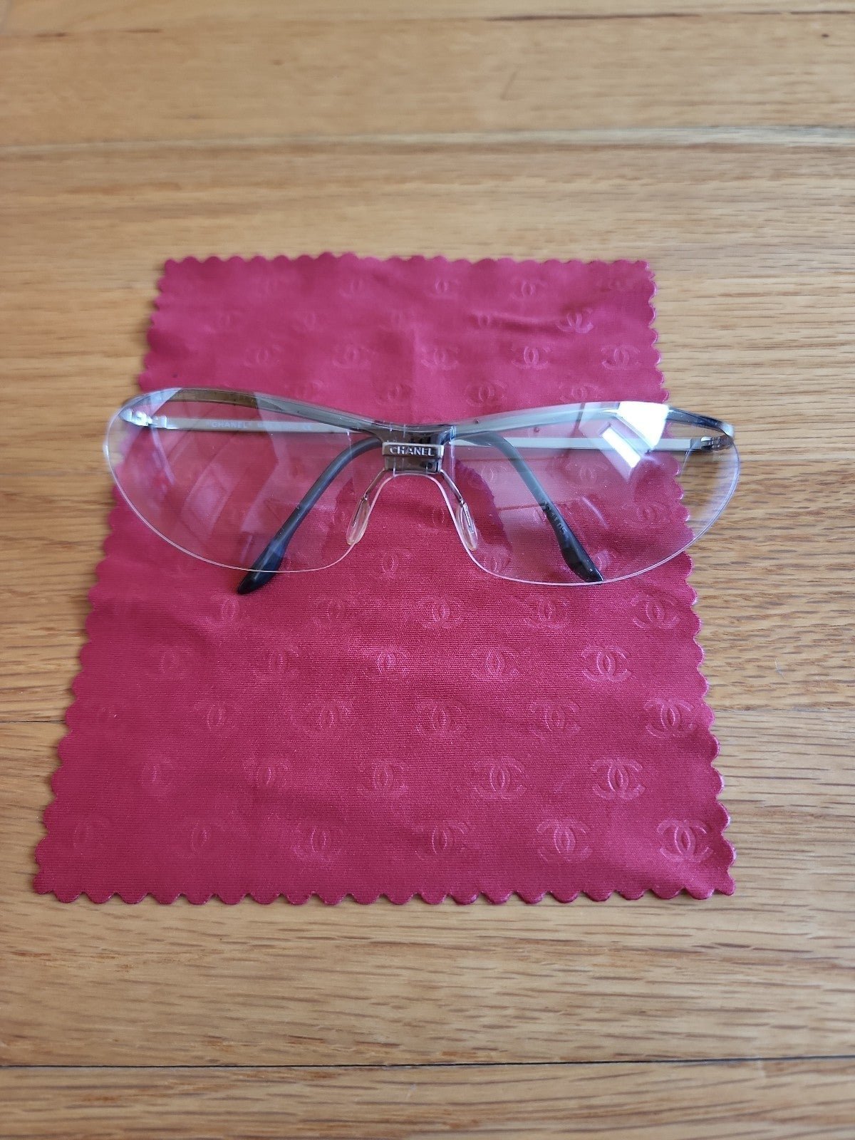 chanel vintage clear shield sunglasses w/ case & box