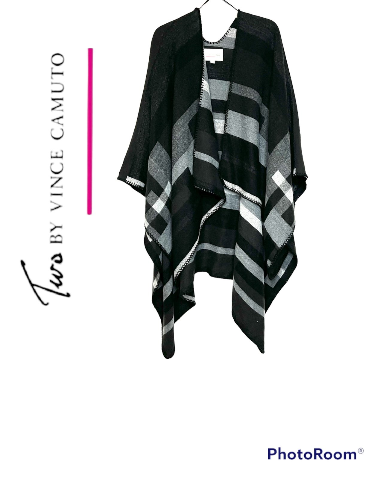 Two by Vince Camuto Black grey poncho One size NWOT Color: Black grey Poncho