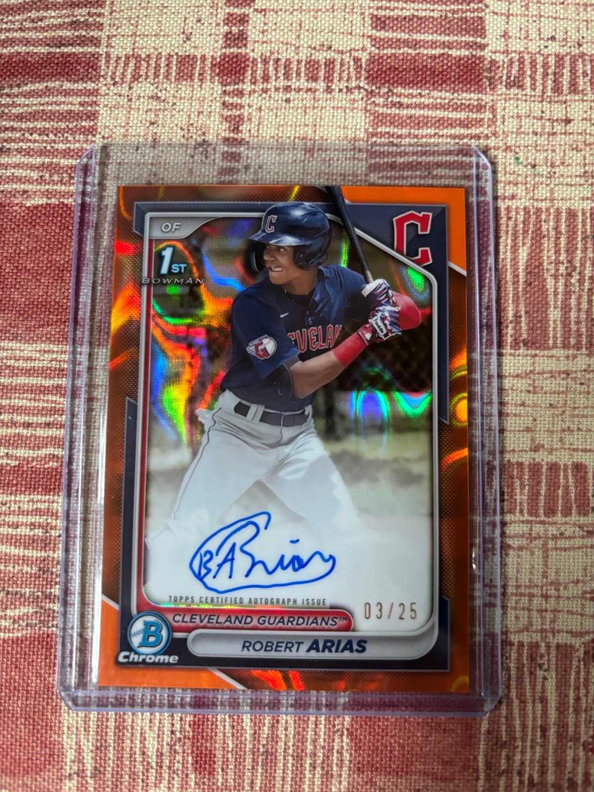 2024 Bowman Chrome Robert Arias 1st Bowman Auto Orange Refractor /25 #CPA-RA