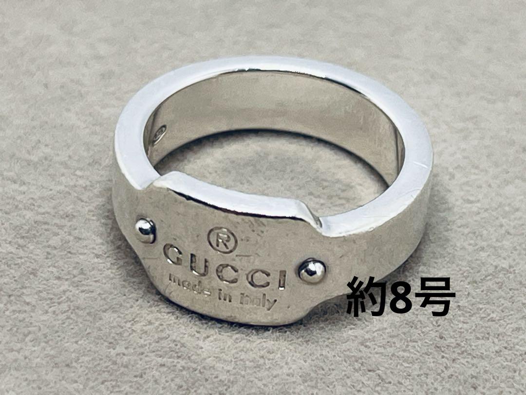 c512 GUCCI Gucci Logo Plate Silver Ring Ag925 Size 8 (approx.)