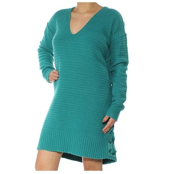 Free People Oversized Heart It Laces Sweater In Turquoise Blue Size S