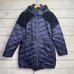 Badgley Mischka Womens XL Mallory Velvet Quilted Nylon Puffer Coat Packable Blue