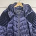 Badgley Mischka Womens XL Mallory Velvet Quilted Nylon Puffer Coat Packable Blue