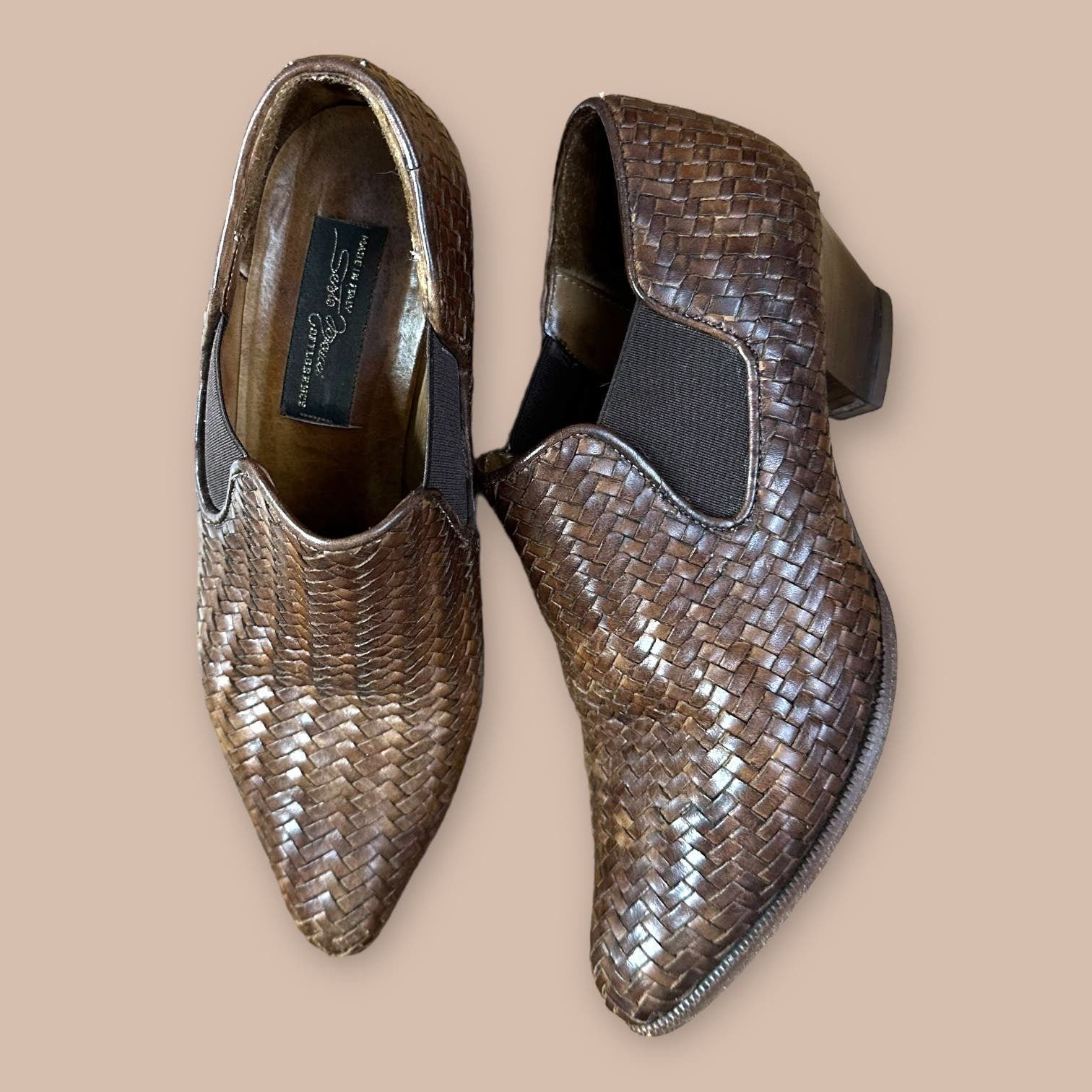 Sesto Meucci Italian Leather Woven Booties Size 5.5