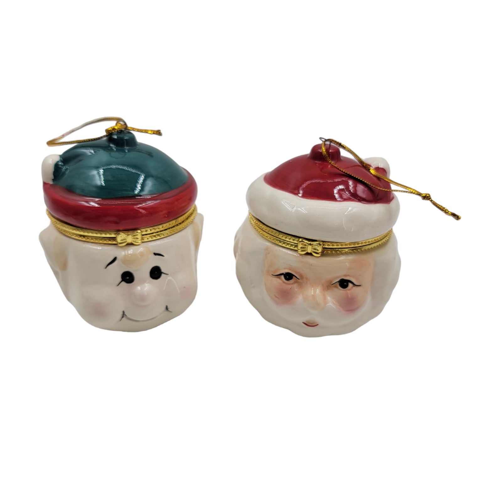 Elf Santa Head Hinged Christmas Trinket Box/Ornament Hanging Gift Box Decor