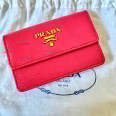 PINK PRADA Saffiano Leather Card Case