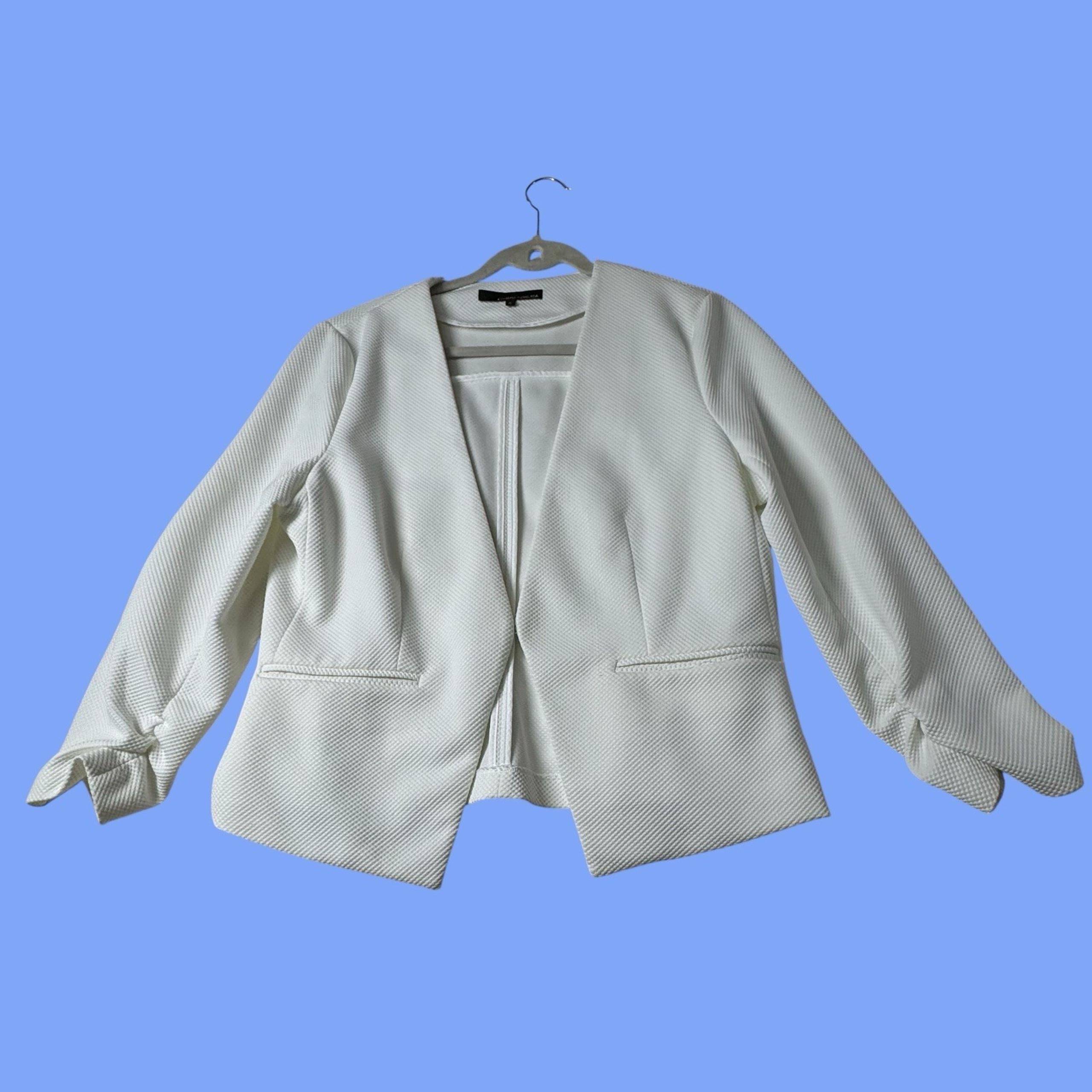 Amanda Chelsea Women's Size XL White Dot Ruched Sleeve Blazer Office