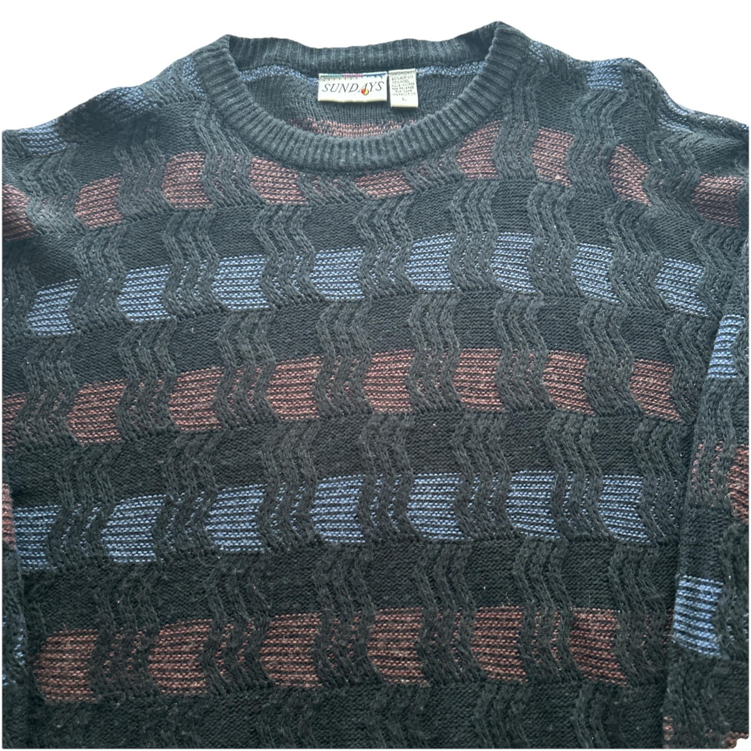 Vintage Sundays Men's Large Acrylic & Wool Blend 3D Grandpa Pullover Sweater