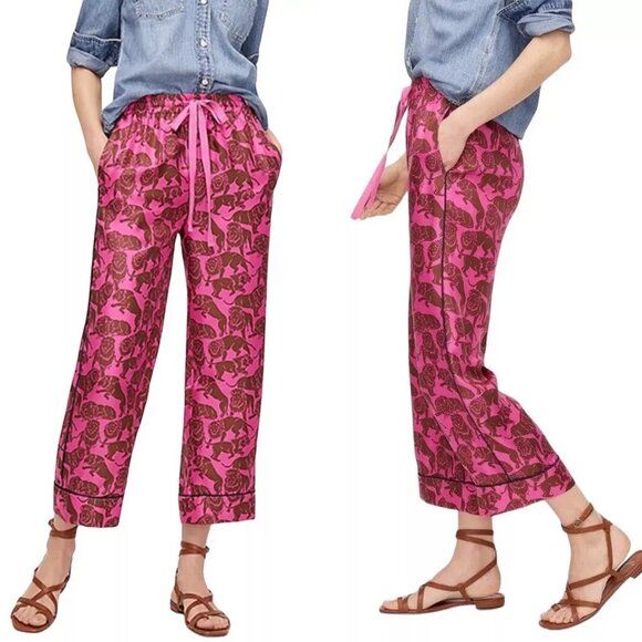 J. Crew Collection Silk Twill Relaxed Pants in Sleepy Lions Size 2