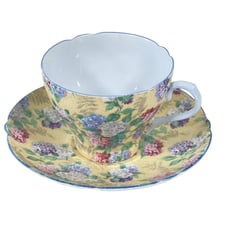 Shelly Vtg Tea Cup/Saucer Bone China Summer Glory Chintz Hydrangea Rare READ