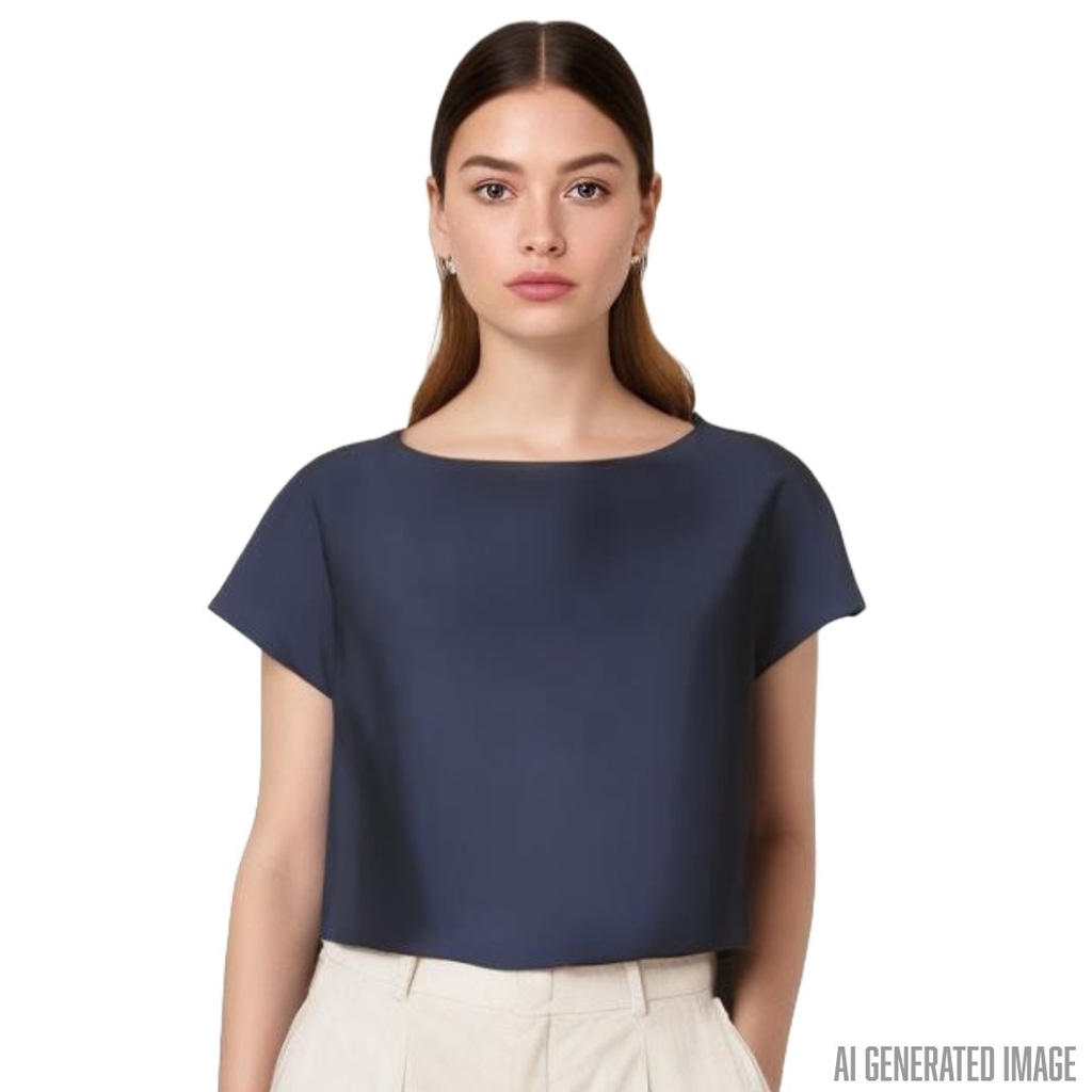 Weekend Max Mara Parana Navy Top Formal Boat Neck Short Sleeve Size 6 NWT