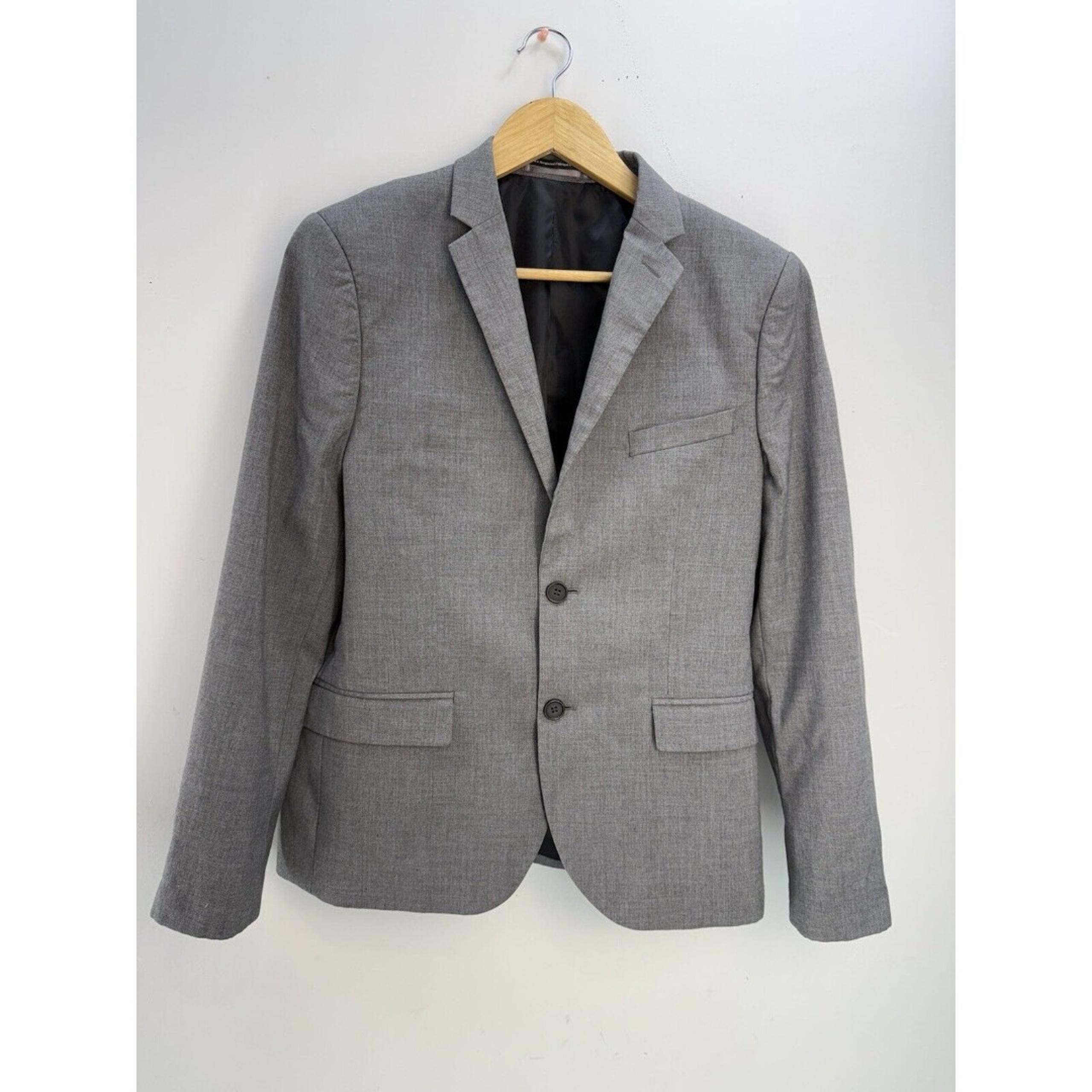 HM Slim Fit Blazer Mens 38R Gray  Elbow Patches Two Button Sport Coat Jacket