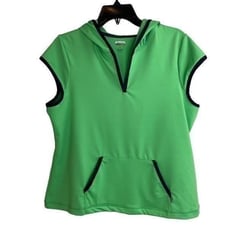 New Danskin Now Women's Green Pullover Short Cap Sleeve V-Neck Hoodie Top Size L