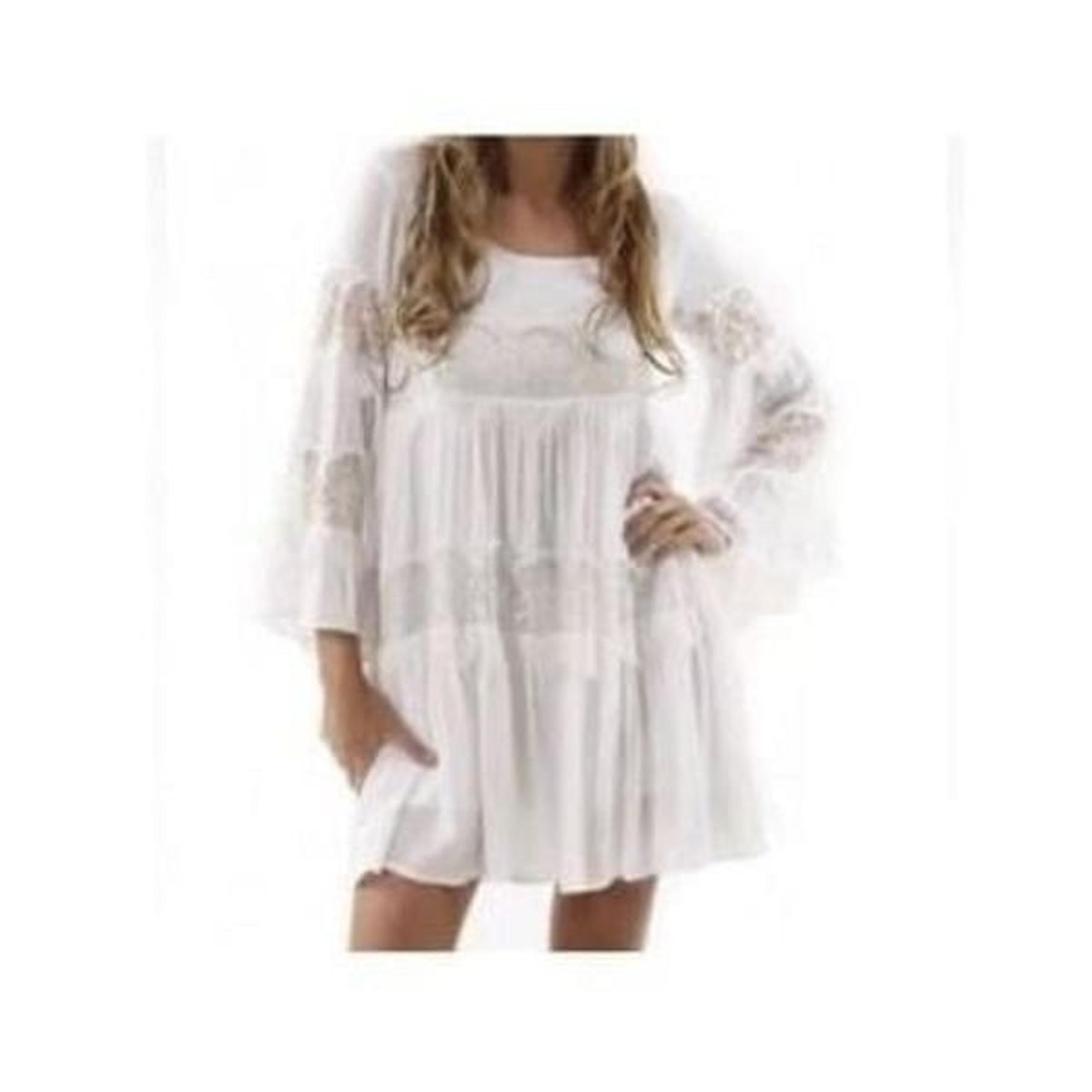 MINKPINK Dress women’s XS White Faithful Lace Tiered  Cotton Mix White Tunic
