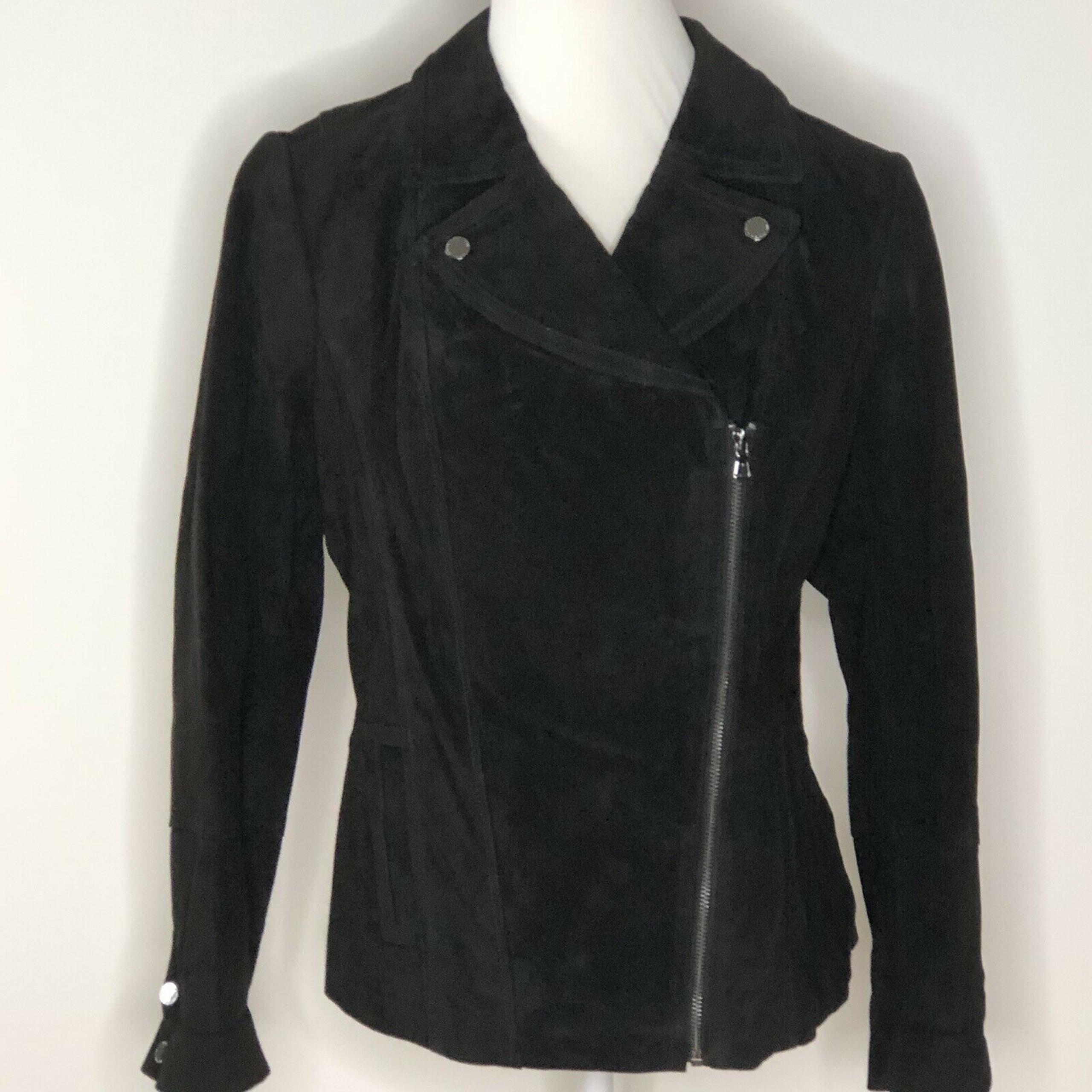 Isaac Mizrahi Live! Suede Motorcycle Jacket with Printed Lining Black New