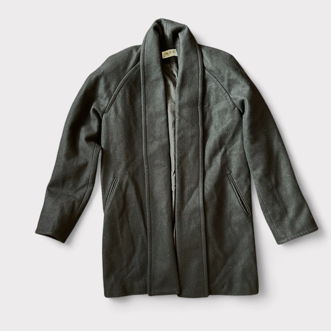 Vintage Jay Jacobs Large Black Wool Drape Winter Coat 1980s L