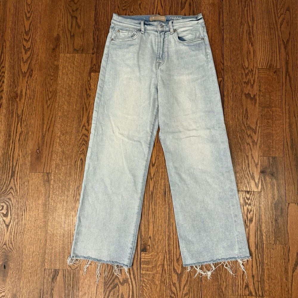 7 For All Mankind Luxe Vintage Cropped Alexa Jeans Light Blue Womens 28 Fray Hem