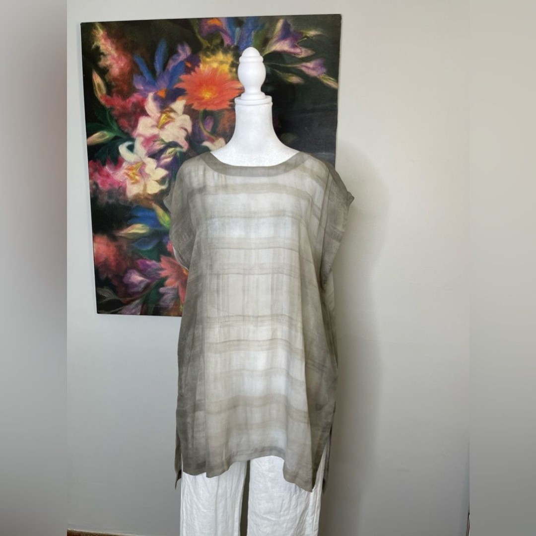 EILEEN FISHER 100% Silk Chiffon Tank Tunic Blouse S Lagenlook Luxury