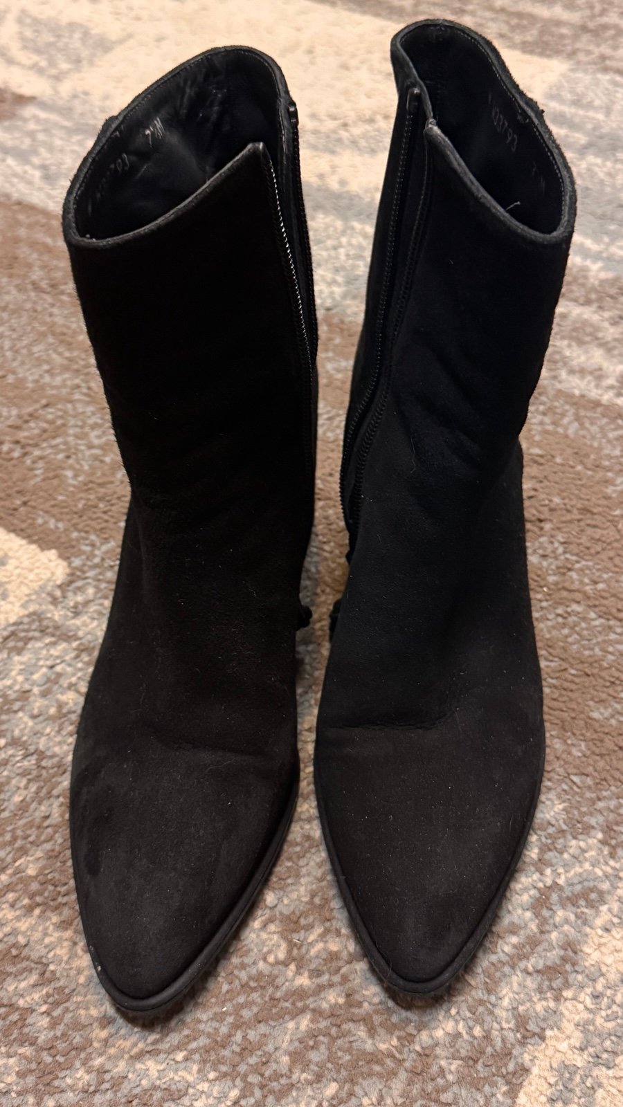 Black suede, medium heel boots