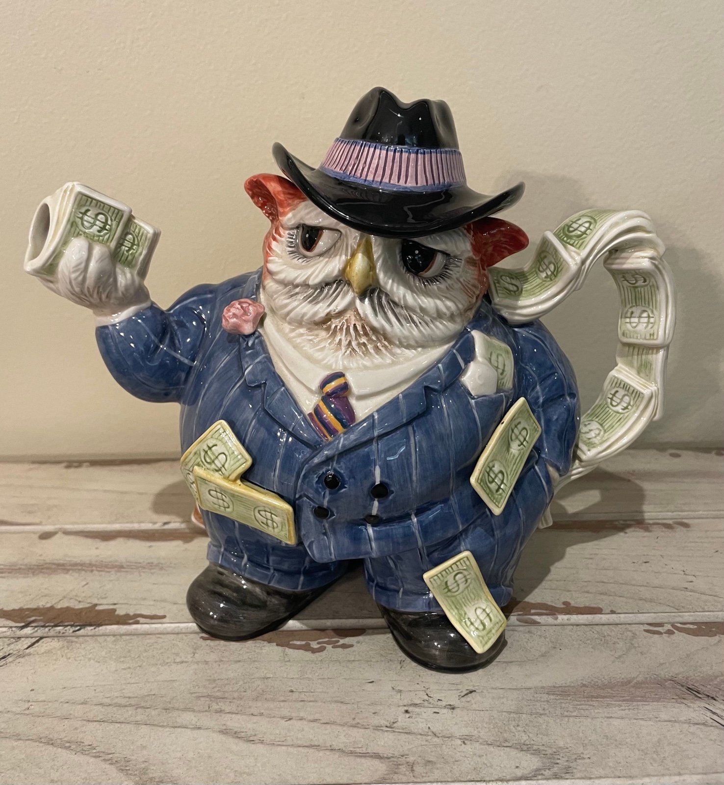 Fitz & Floyd Owl Capone Birdbrains Teapot