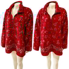 Tsunami Red Bandana Paisley Print Fleece Quarter Zip Pullover Large