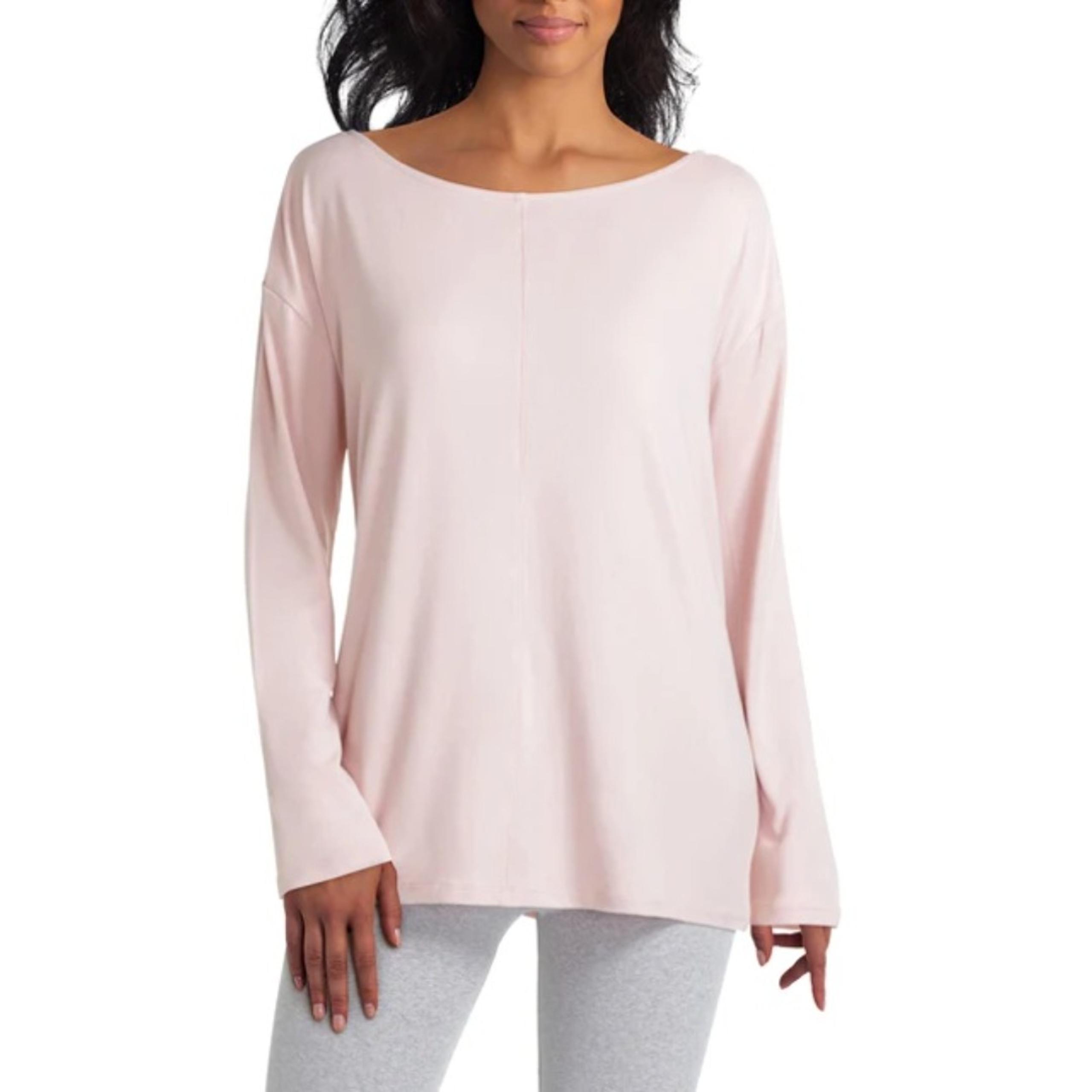 H Halston Boat Neck Top Size S Long Sleeve Knit Soft Blush Pink NWT B64