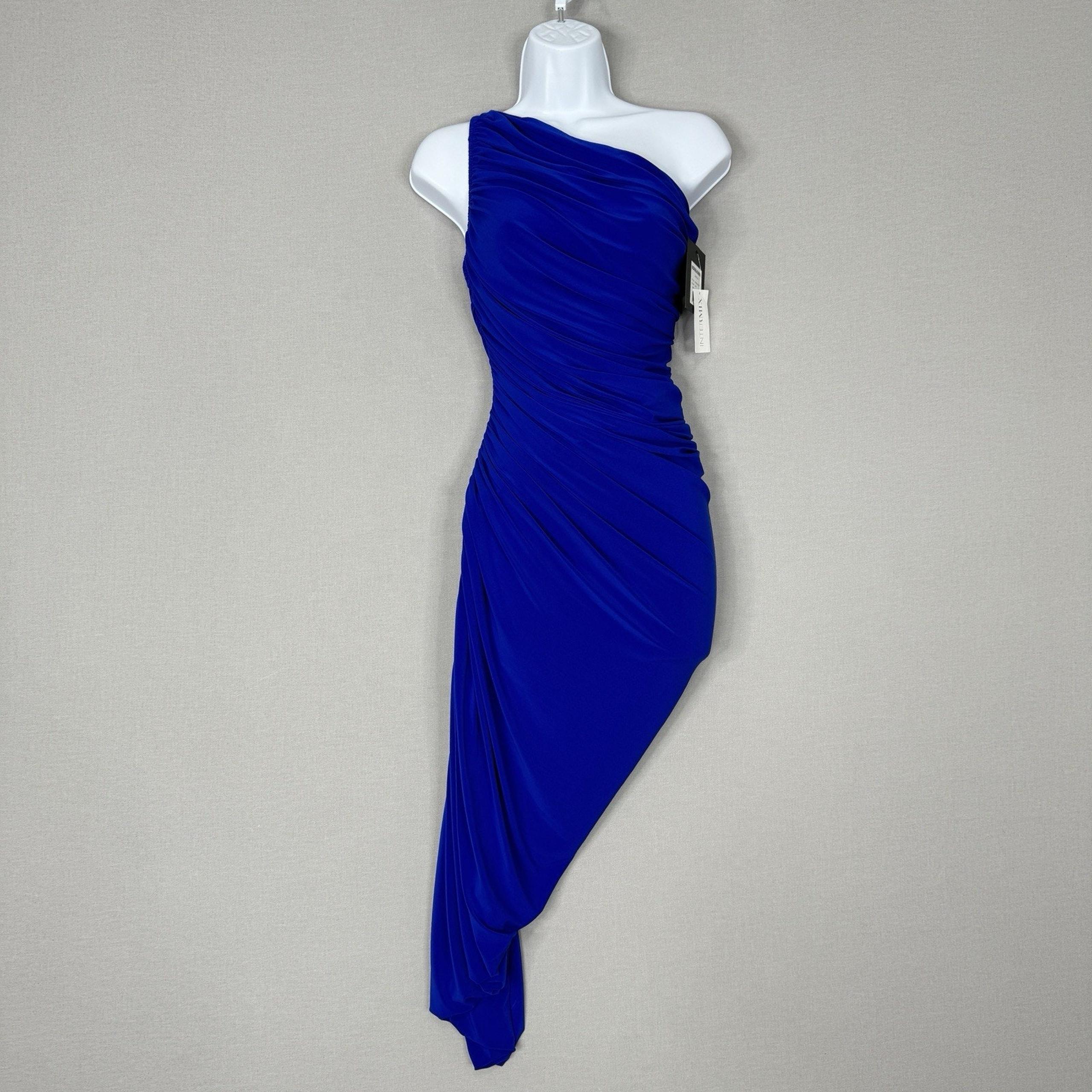 Norma Kamali Womens Dress XXS Blue Diana Gown One Shoulder Midi Cocktail Evening