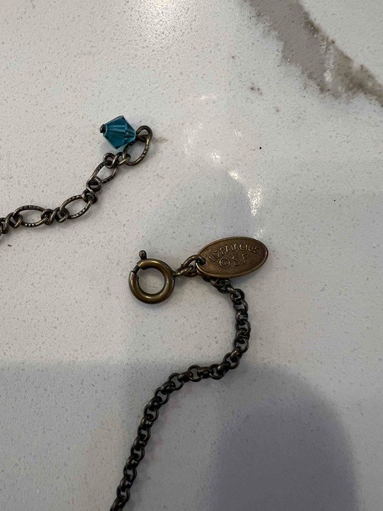 Liz Palacios Gold/Blue Necklace and Earring Set Antique Gold Aqua and Crystal