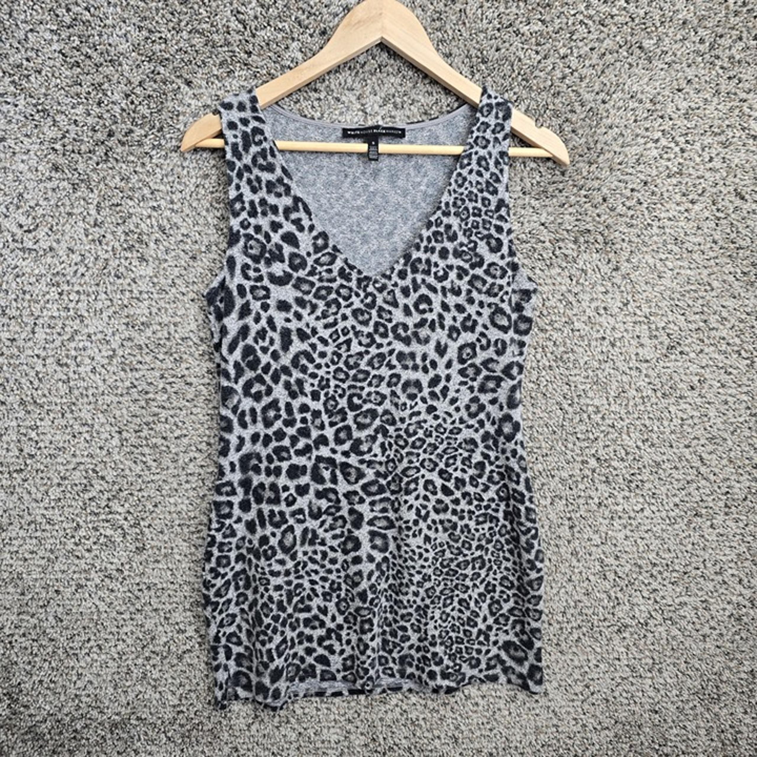 White House Black Market Top Womens Small Gray V Neck Tunic Sleeveless Knit