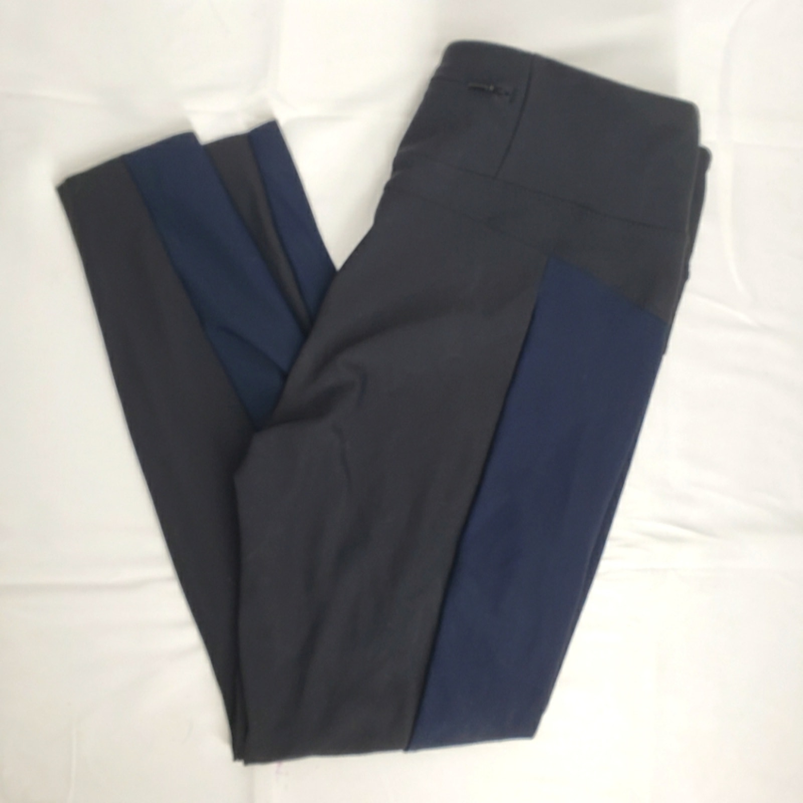 Athleta steller cropped skinny trousers raw hem black blue front zipper L