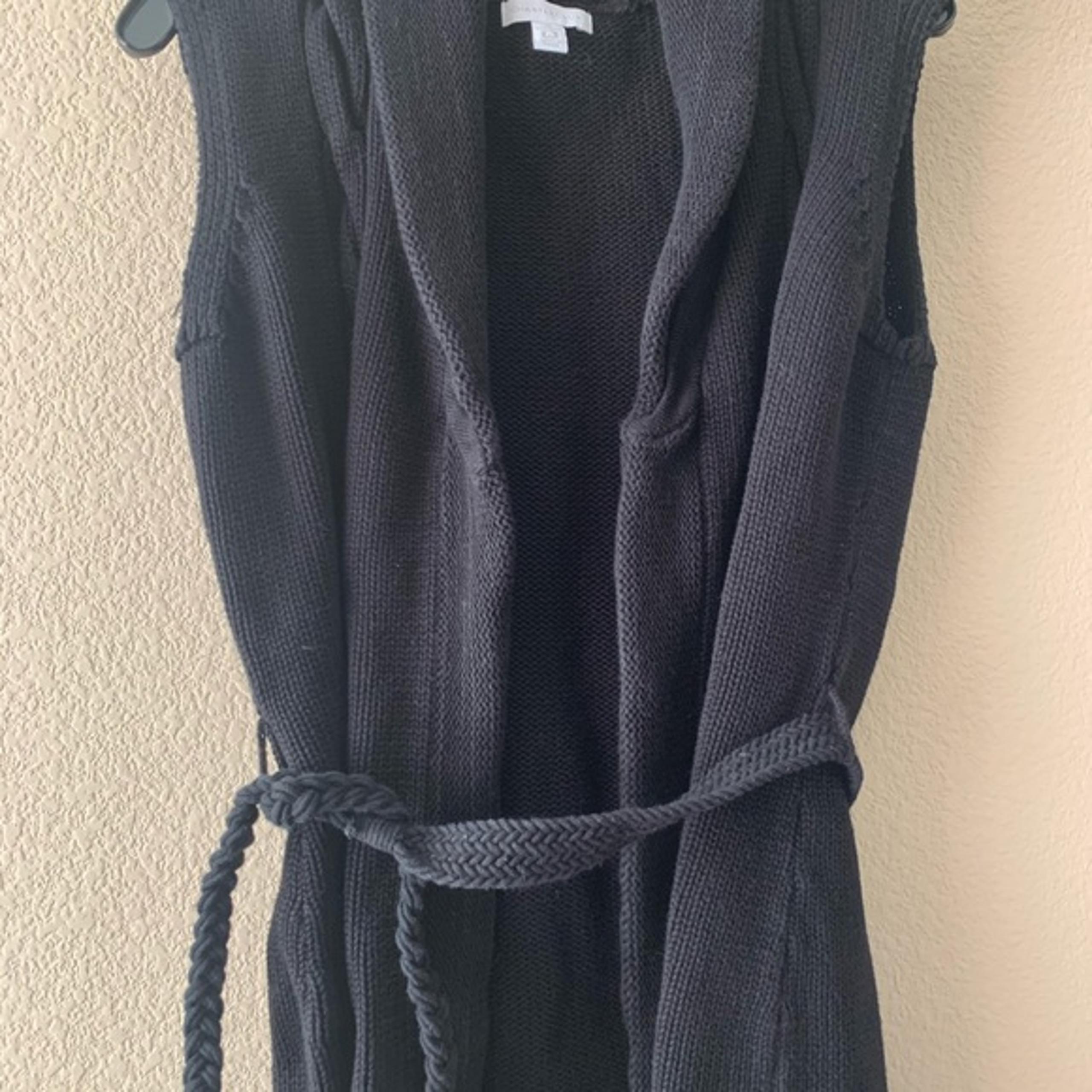 Charter Club Womens Blk Sleeveless Belted Sweater
